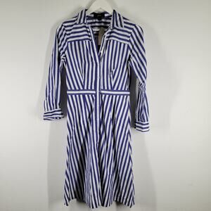 J Crew Womens Sz 2 Shirt Dress Midi Blue White Stripe Button Down NWT